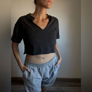 Forever 21 Gym Crop Top Dark Gray Small Cotton